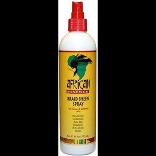 African Essence braid sheen spray bottle on a black background