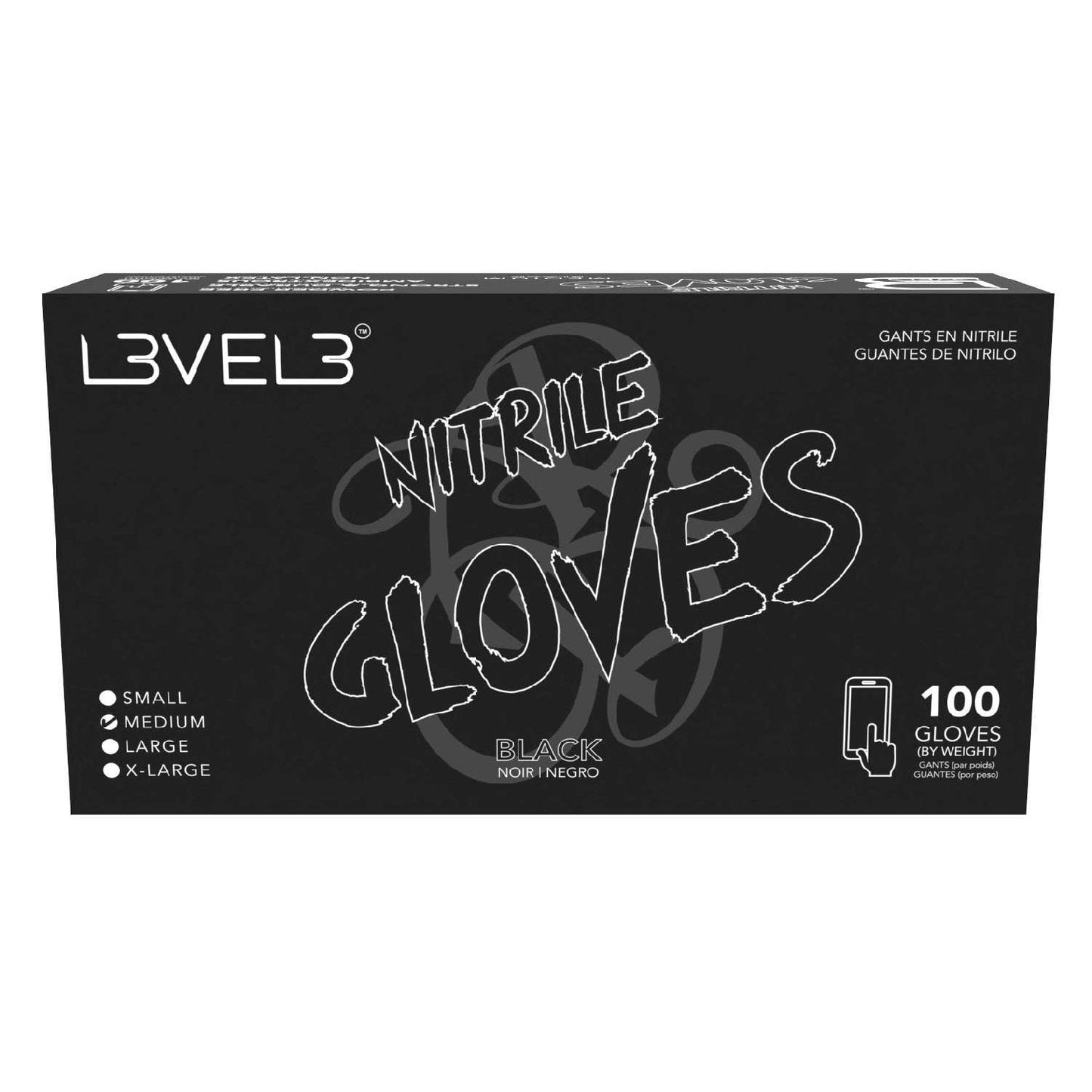 L3Vel3 Nitrile Gloves Black Medium 100 Piece L3VEL 3