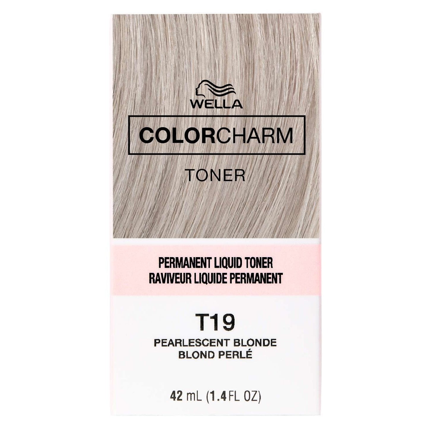 Wella Color Charm Toner packaging with a sample of blonde hair color on a white background