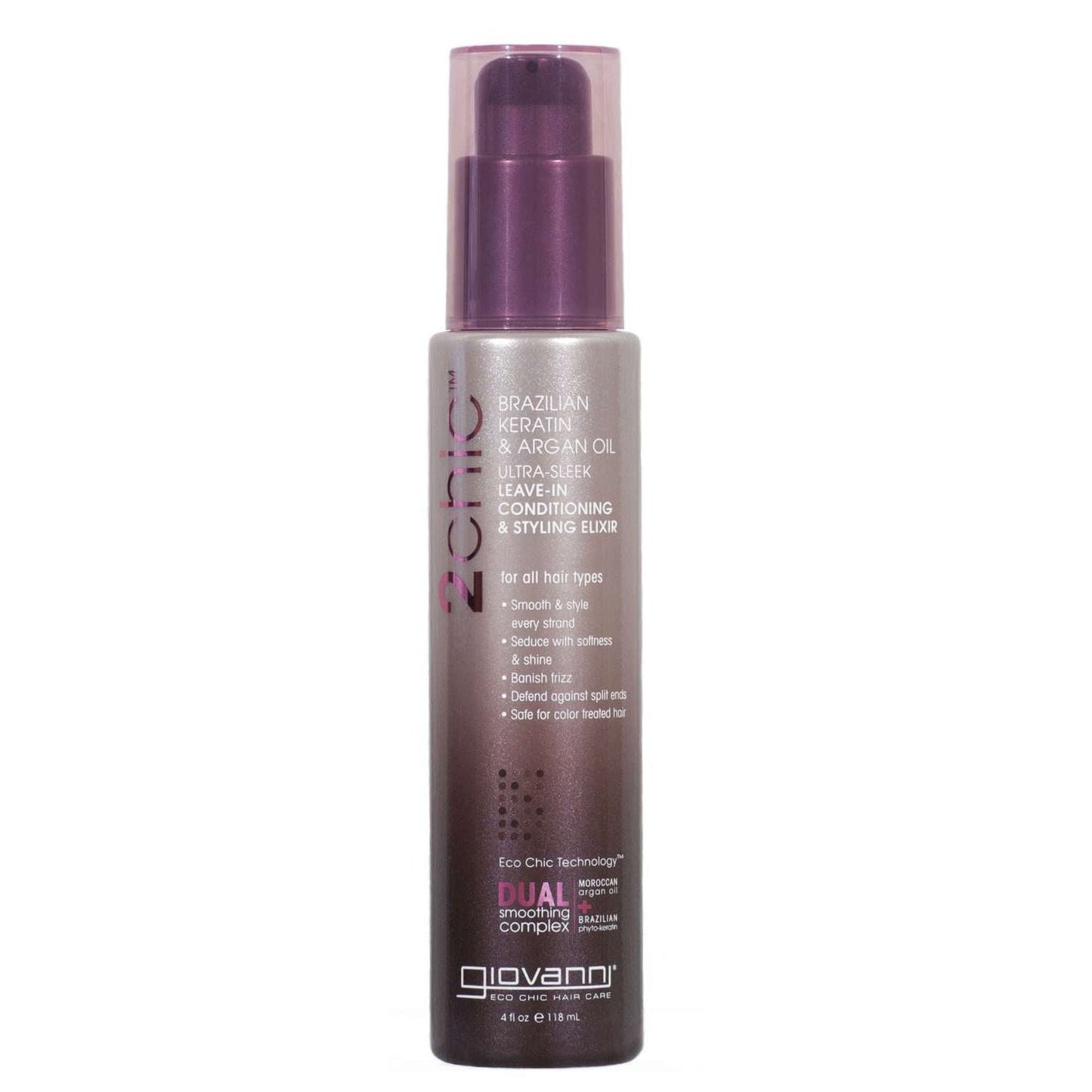 Giovanni 2Chic Brazilian Keratin Argan Oil Ultra-Sleek Leave-In Conditioning Styling Elixir