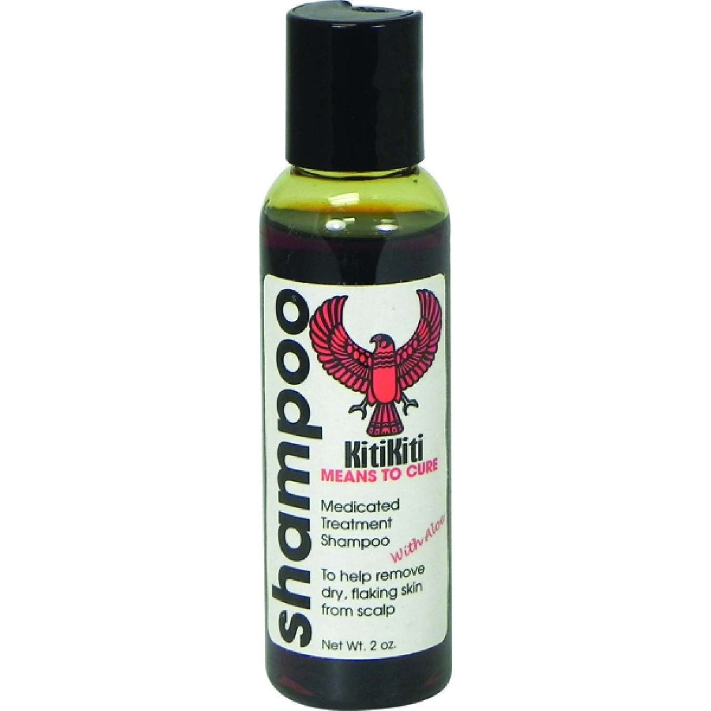 Bottle of Kitilili shampoo with a black cap on a white background