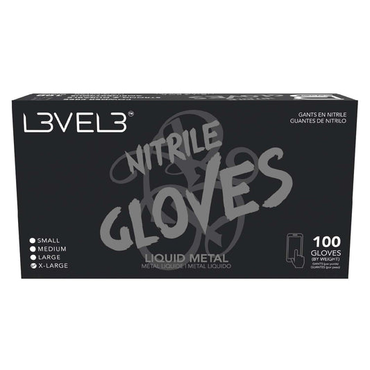 L3Vel3 Nitrile Gloves Liquid Metal X-Large 100 Piece