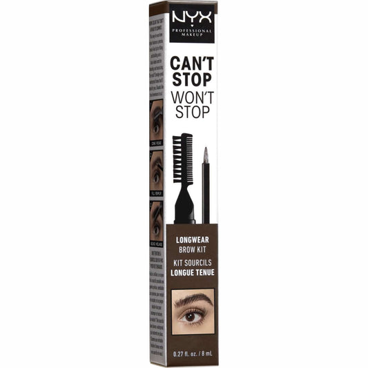 NYX Can't Stop Won't Stop longwear brow kit packaging on a white background