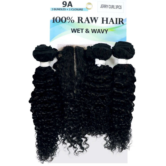Packaged hair extensions with curly texture on a white background
